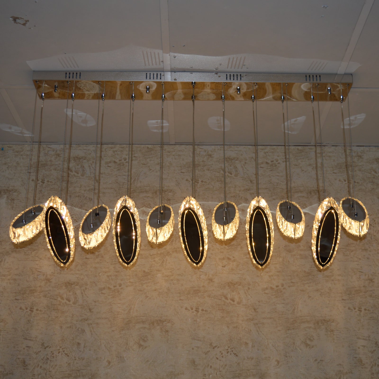 Rectangle 11 Crystal Pendant Ceiling Light-Colour Changing Dimmable with Remote Control-9046-11-Chrome