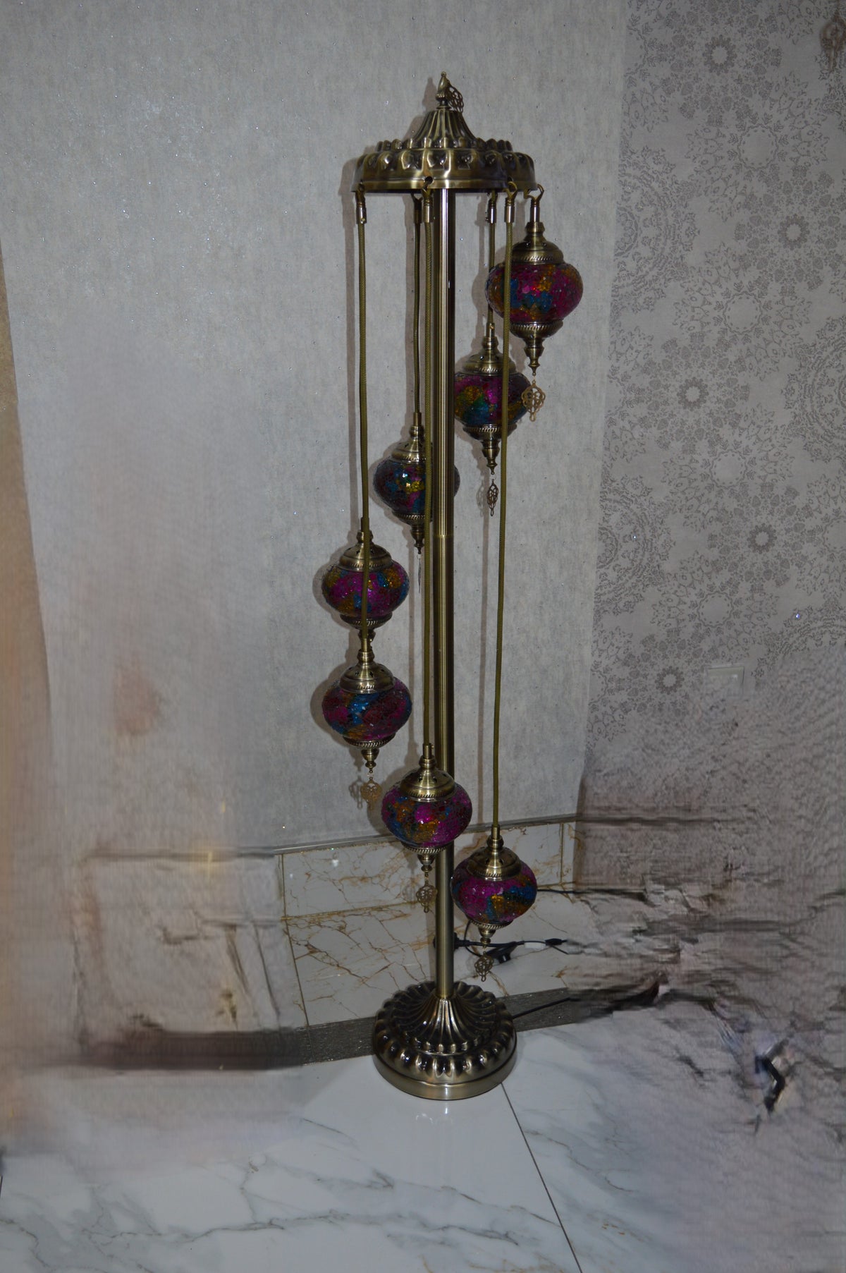 Luxury Turkish Mosaic Floor Lamp with Multi-Colour Glass Shades