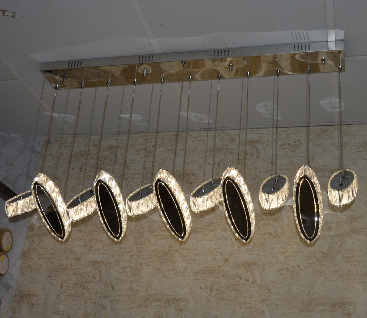 Rectangle 11 Crystal Pendant Ceiling Light-Colour Changing Dimmable with Remote Control-9046-11-Chrome