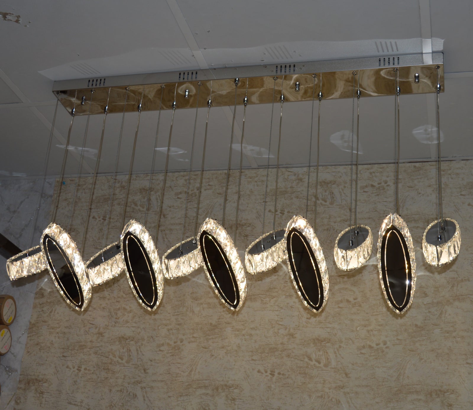 Rectangle 11 Crystal Pendant Ceiling Light-Colour Changing Dimmable with Remote Control-9046-11-Chrome