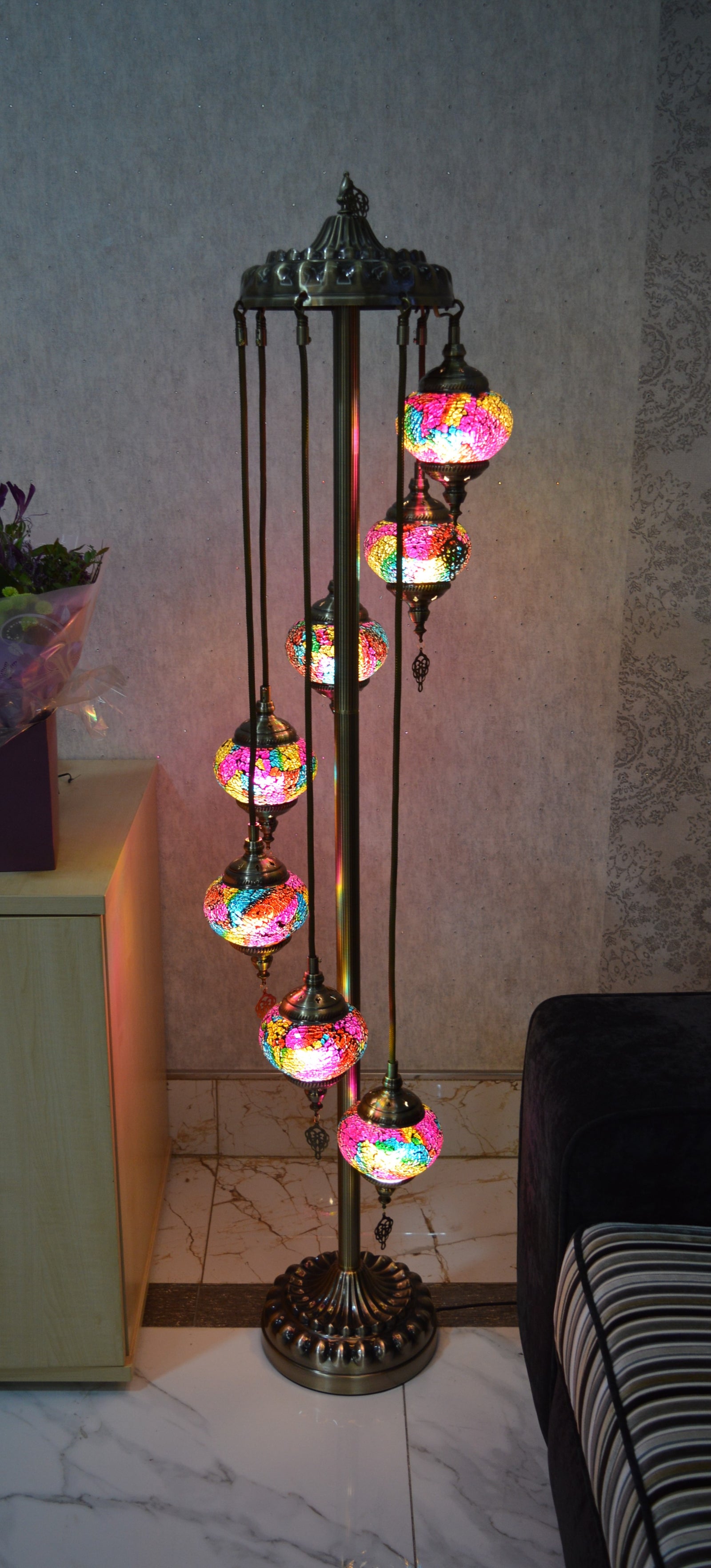 Luxury Turkish Mosaic Floor Lamp with Multi-Colour Glass Shades