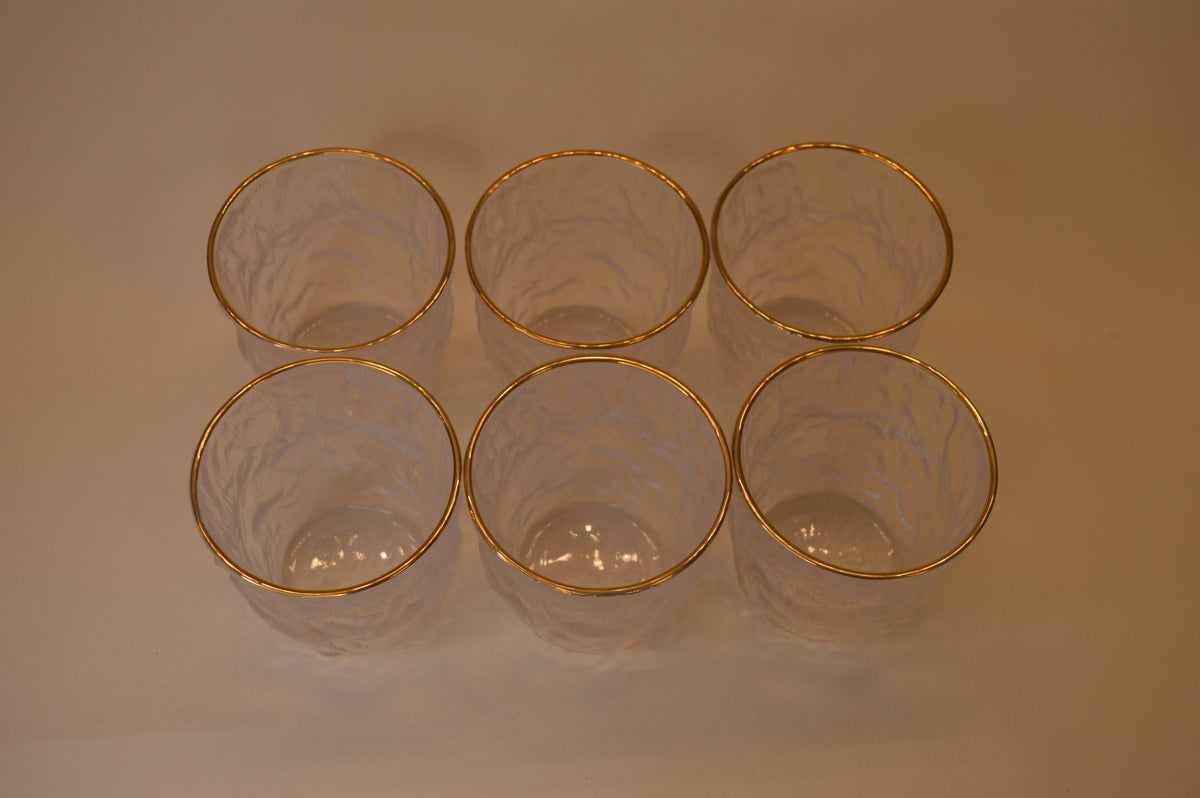 Wavy Bowls with gold edge in two different sizes with matching set of 6pcs glasses