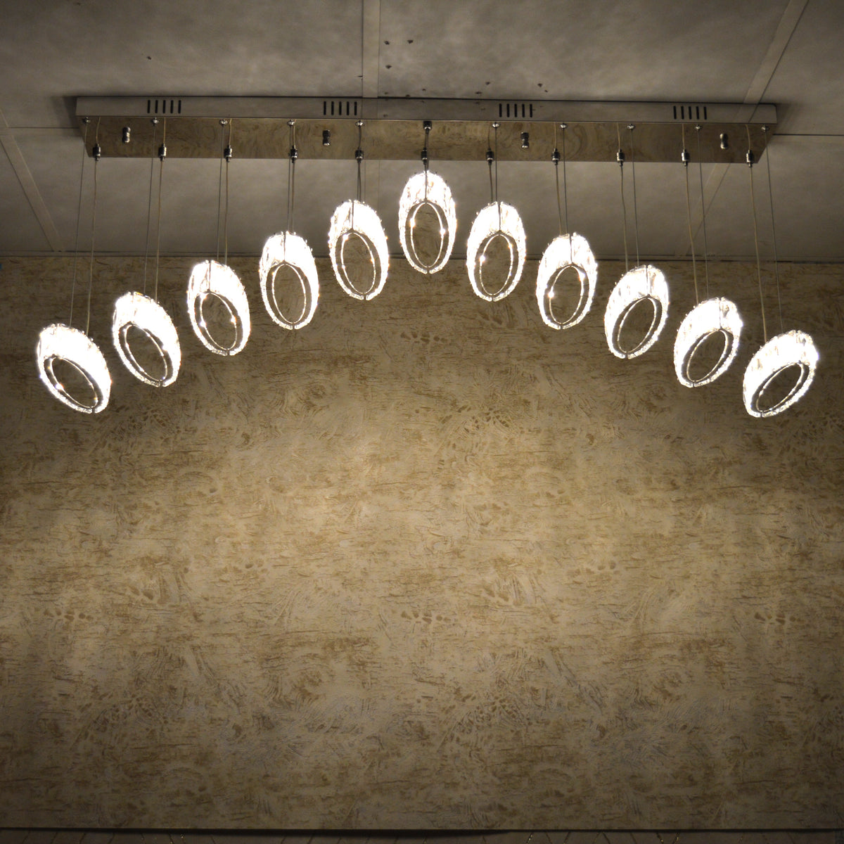 Rectangle 11 Crystal Pendant Ceiling Light-Colour Changing Dimmable with Remote Control-9046-11-Chrome
