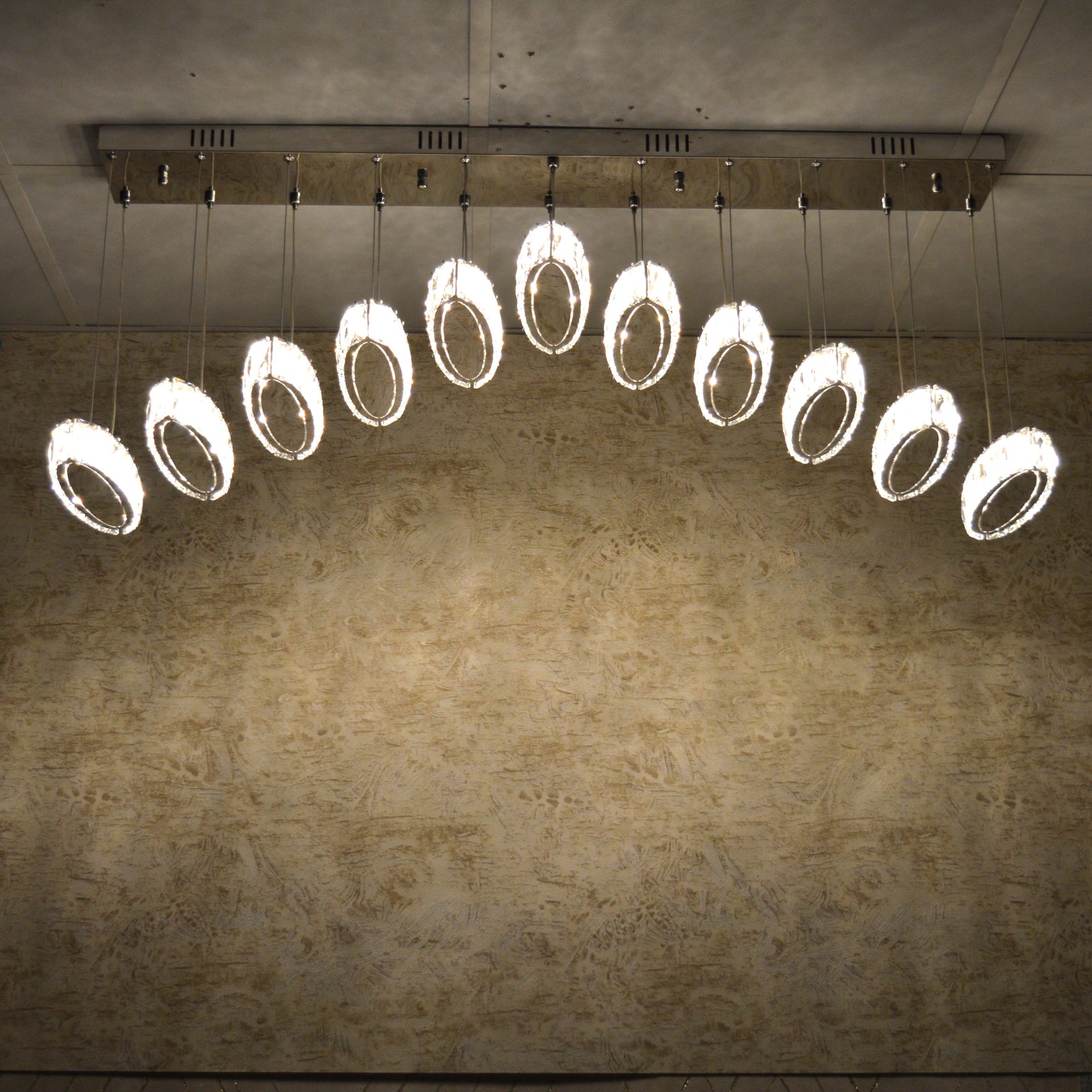 Rectangle 11 Crystal Pendant Ceiling Light-Colour Changing Dimmable with Remote Control-9046-11-Chrome