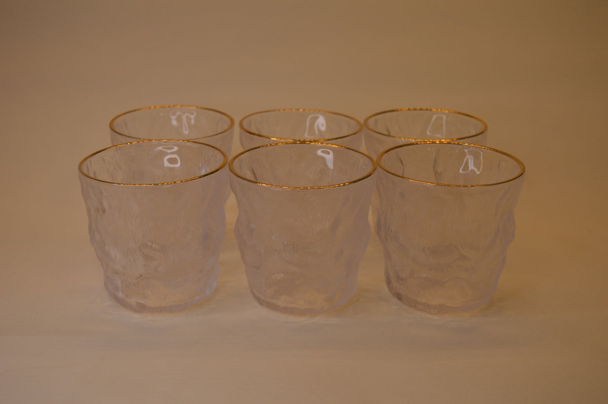 Wavy Bowls with gold edge in two different sizes with matching set of 6pcs glasses