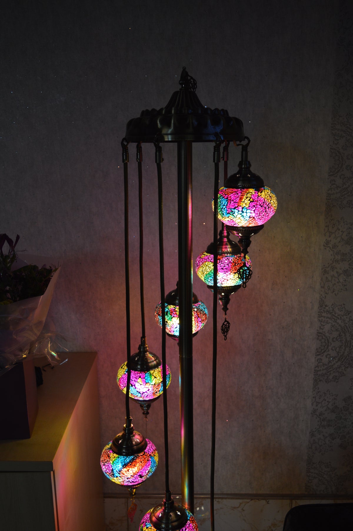 Luxury Turkish Mosaic Floor Lamp with Multi-Colour Glass Shades