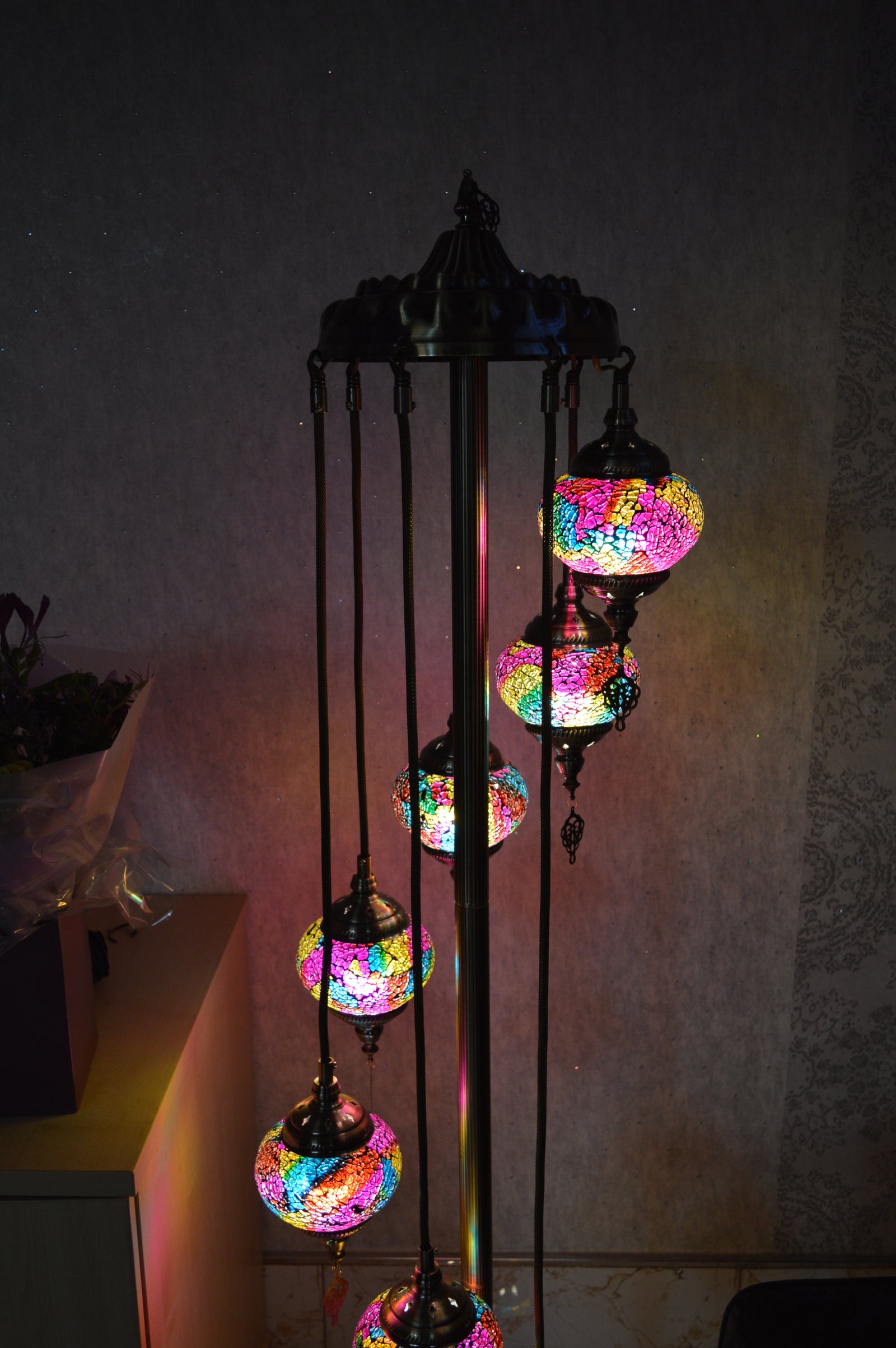 Luxury Turkish Mosaic Floor Lamp with Multi-Colour Glass Shades
