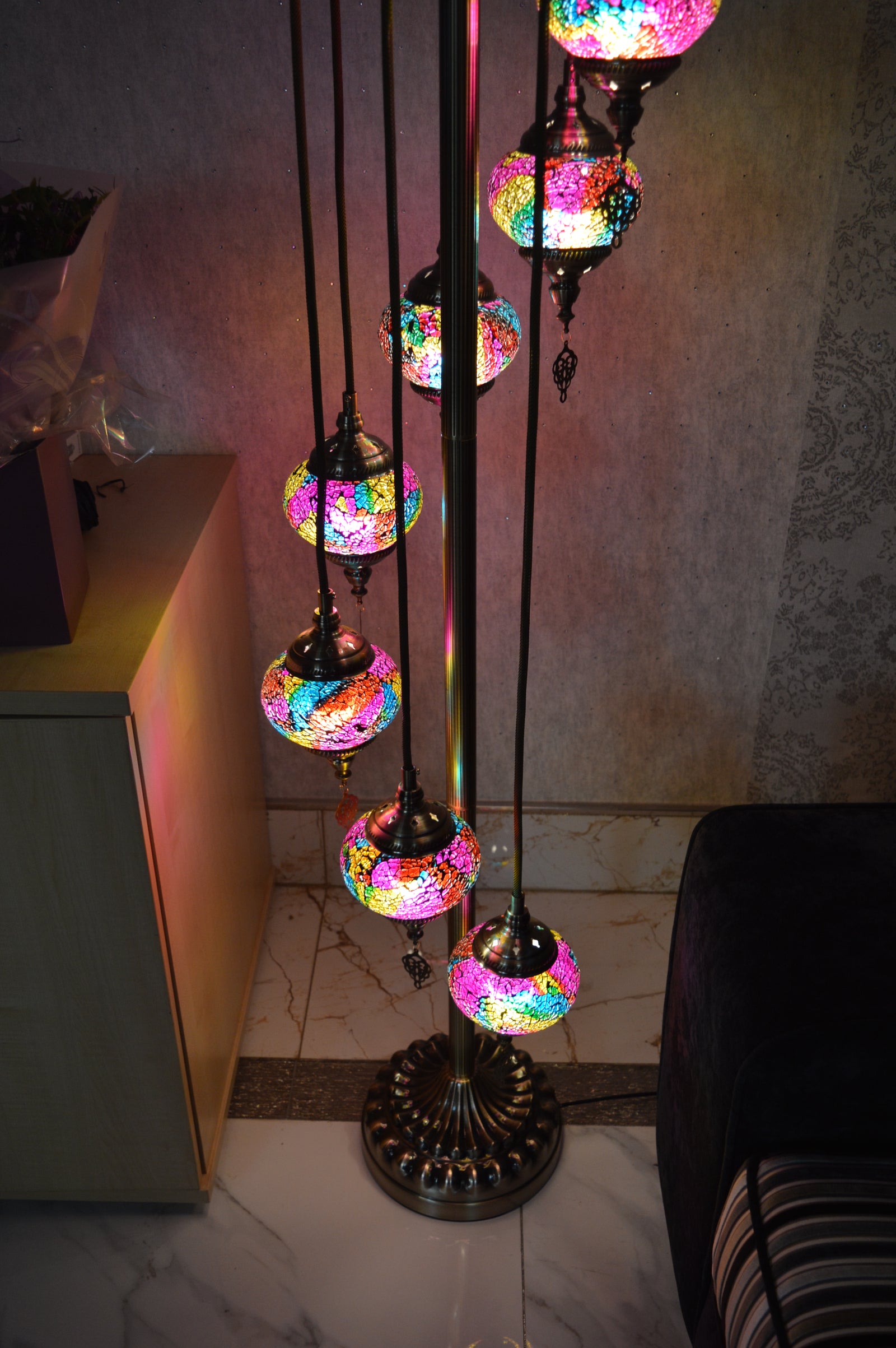Luxury Turkish Mosaic Floor Lamp with Multi-Colour Glass Shades