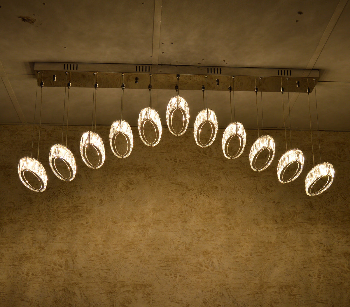 Rectangle 11 Crystal Pendant Ceiling Light-Colour Changing Dimmable with Remote Control-9046-11-Chrome