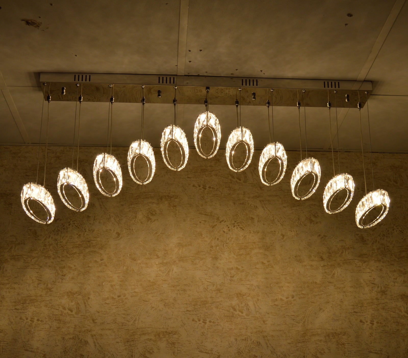 Rectangle 11 Crystal Pendant Ceiling Light-Colour Changing Dimmable with Remote Control-9046-11-Chrome