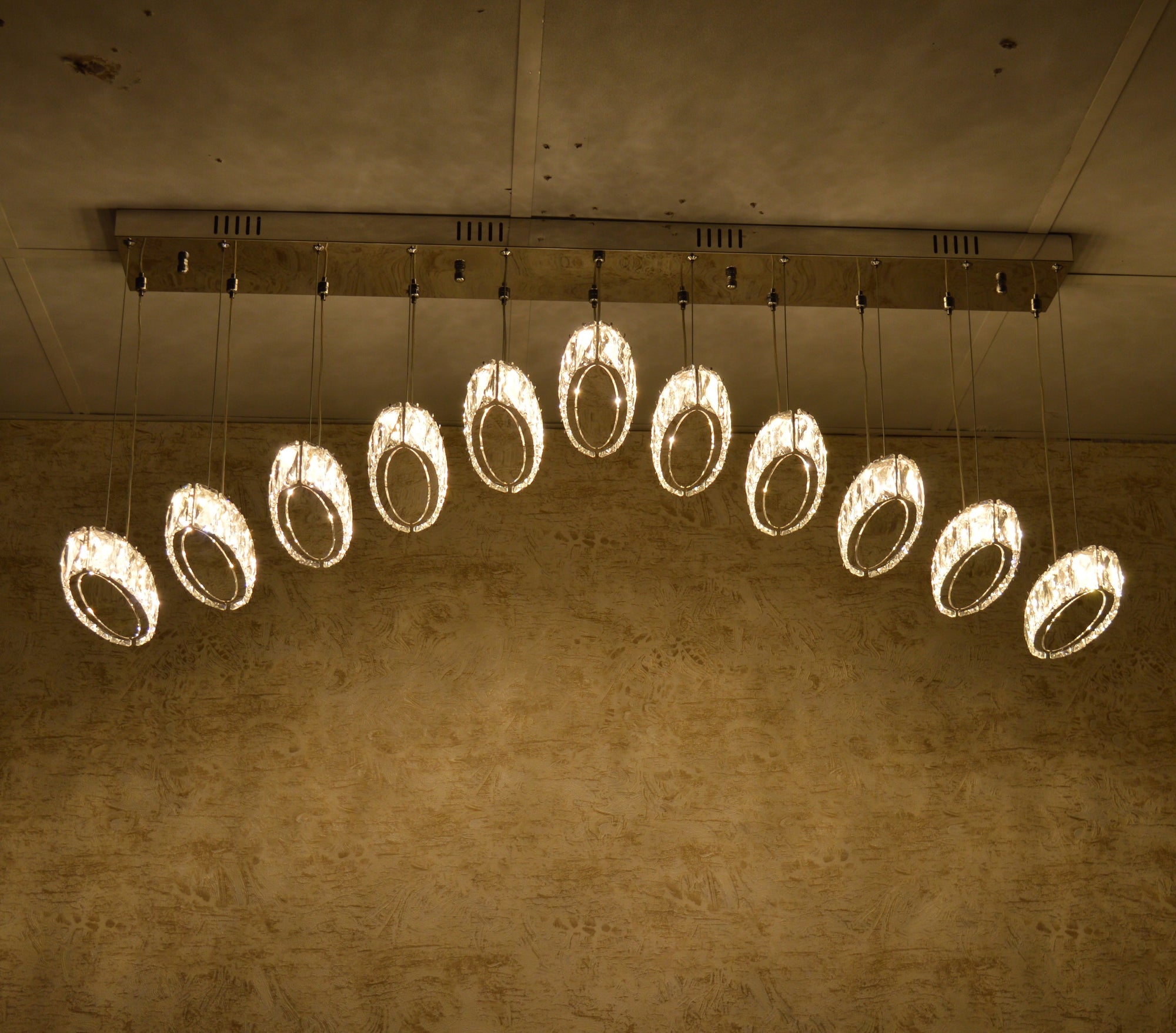 Rectangle 11 Crystal Pendant Ceiling Light-Colour Changing Dimmable with Remote Control-9046-11-Chrome