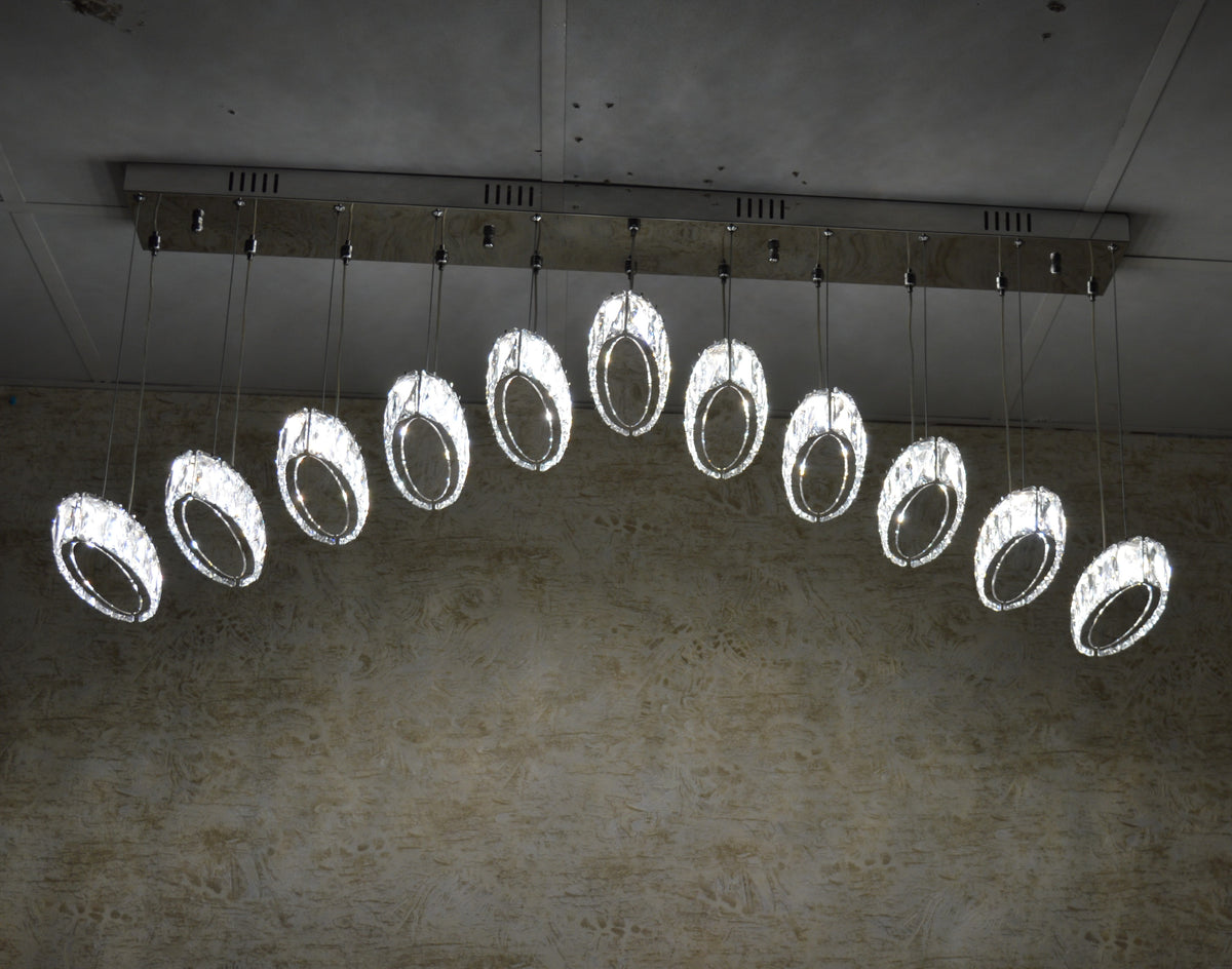 Rectangle 11 Crystal Pendant Ceiling Light-Colour Changing Dimmable with Remote Control-9046-11-Chrome