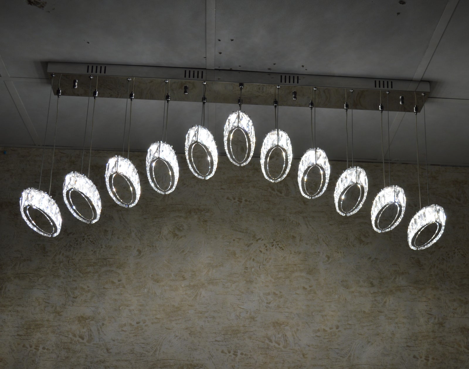 Rectangle 11 Crystal Pendant Ceiling Light-Colour Changing Dimmable with Remote Control-9046-11-Chrome