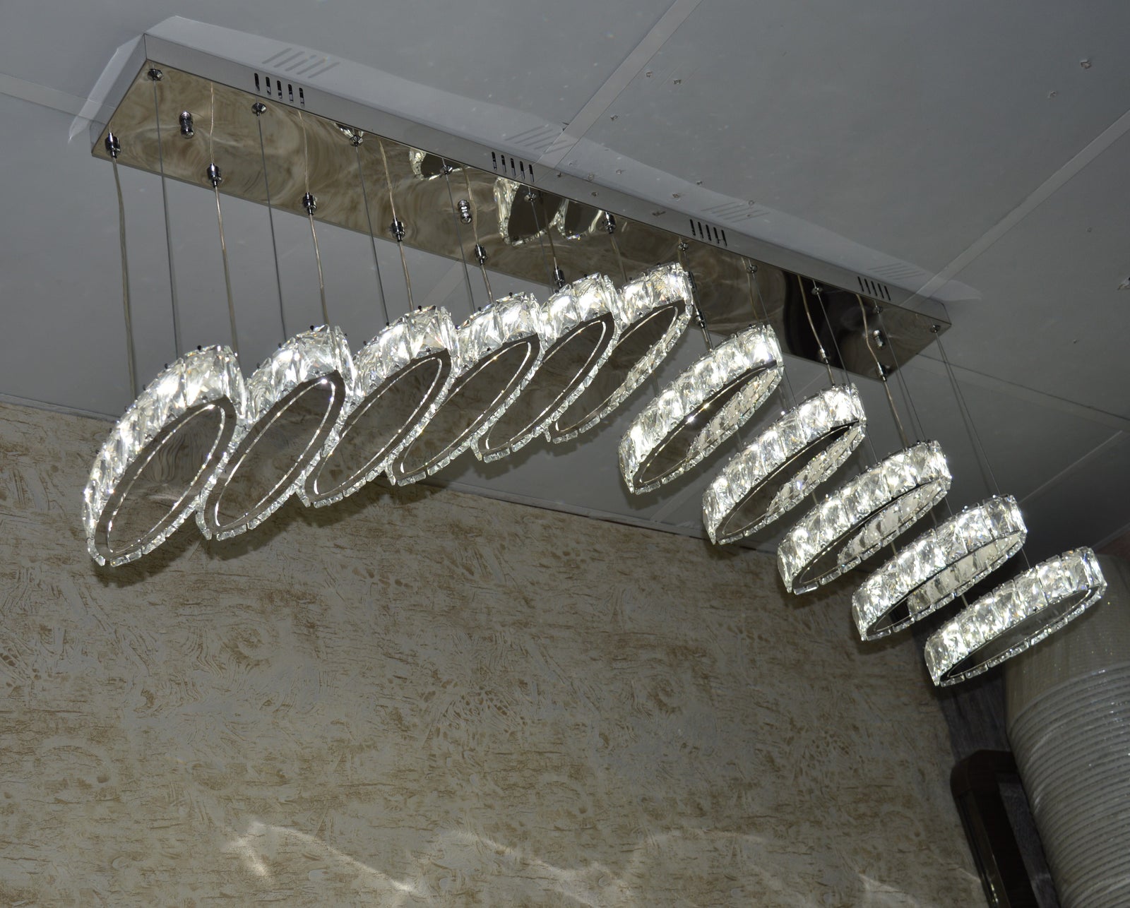 Rectangle 11 Crystal Pendant Ceiling Light-Colour Changing Dimmable with Remote Control-9046-11-Chrome