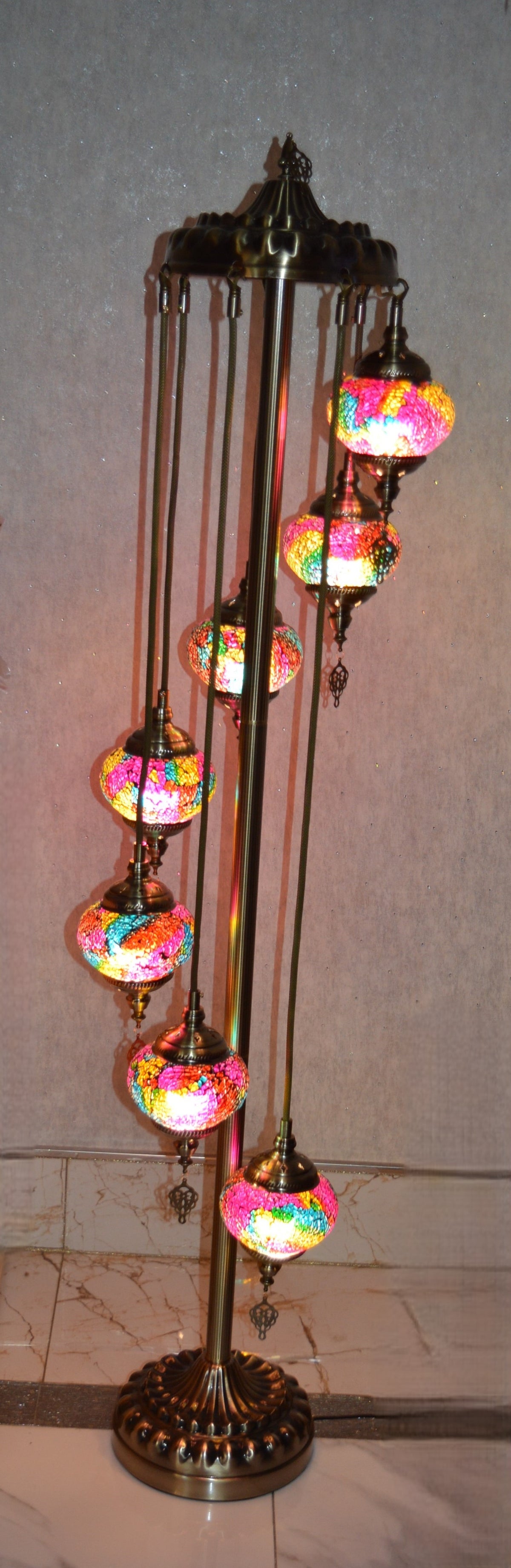 Luxury Turkish Mosaic Floor Lamp with Multi-Colour Glass Shades