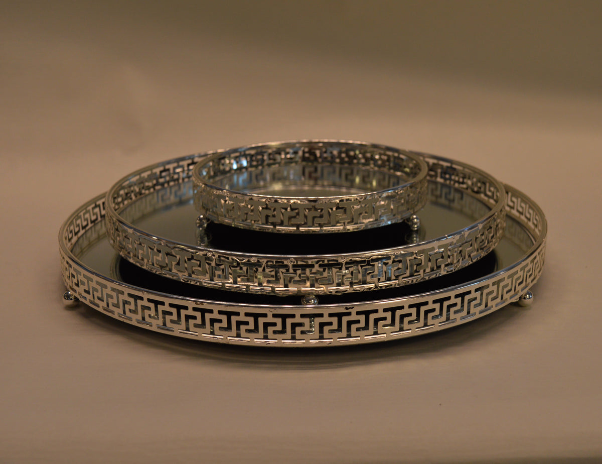 Set of 3pcs Silver Serving Tray/platter Mirrored Modern Design Round shape