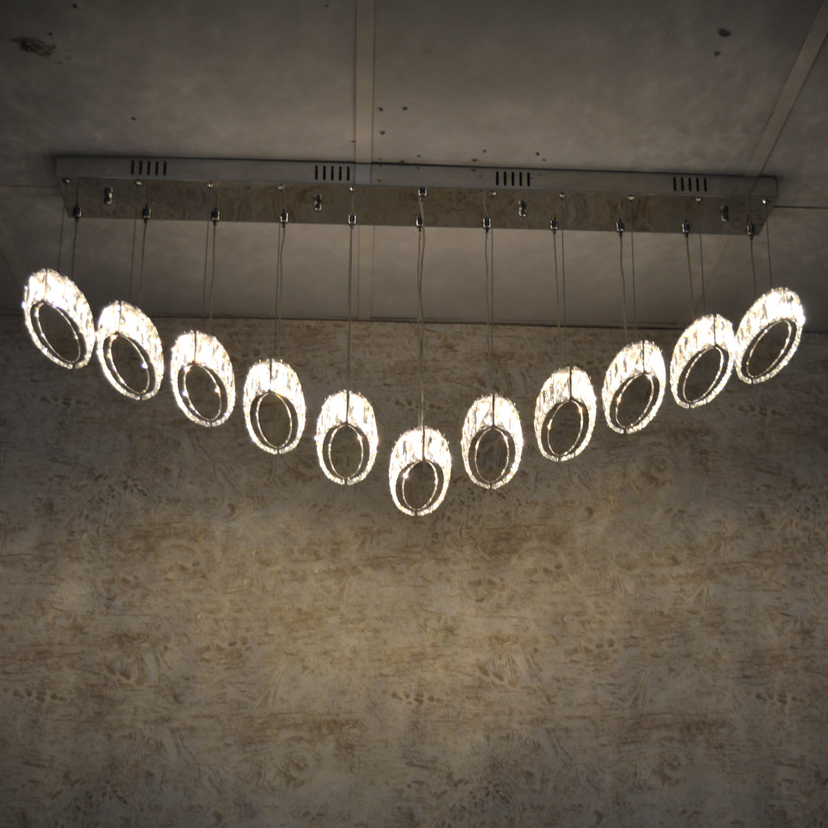 Rectangle 11 Crystal Pendant Ceiling Light-Colour Changing Dimmable with Remote Control-9046-11-Chrome