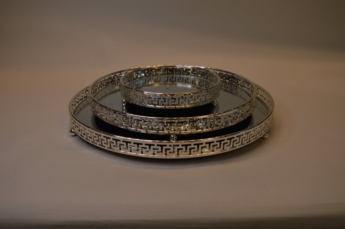 Set of 3pcs Silver Serving Tray/platter Mirrored Modern Design Round shape