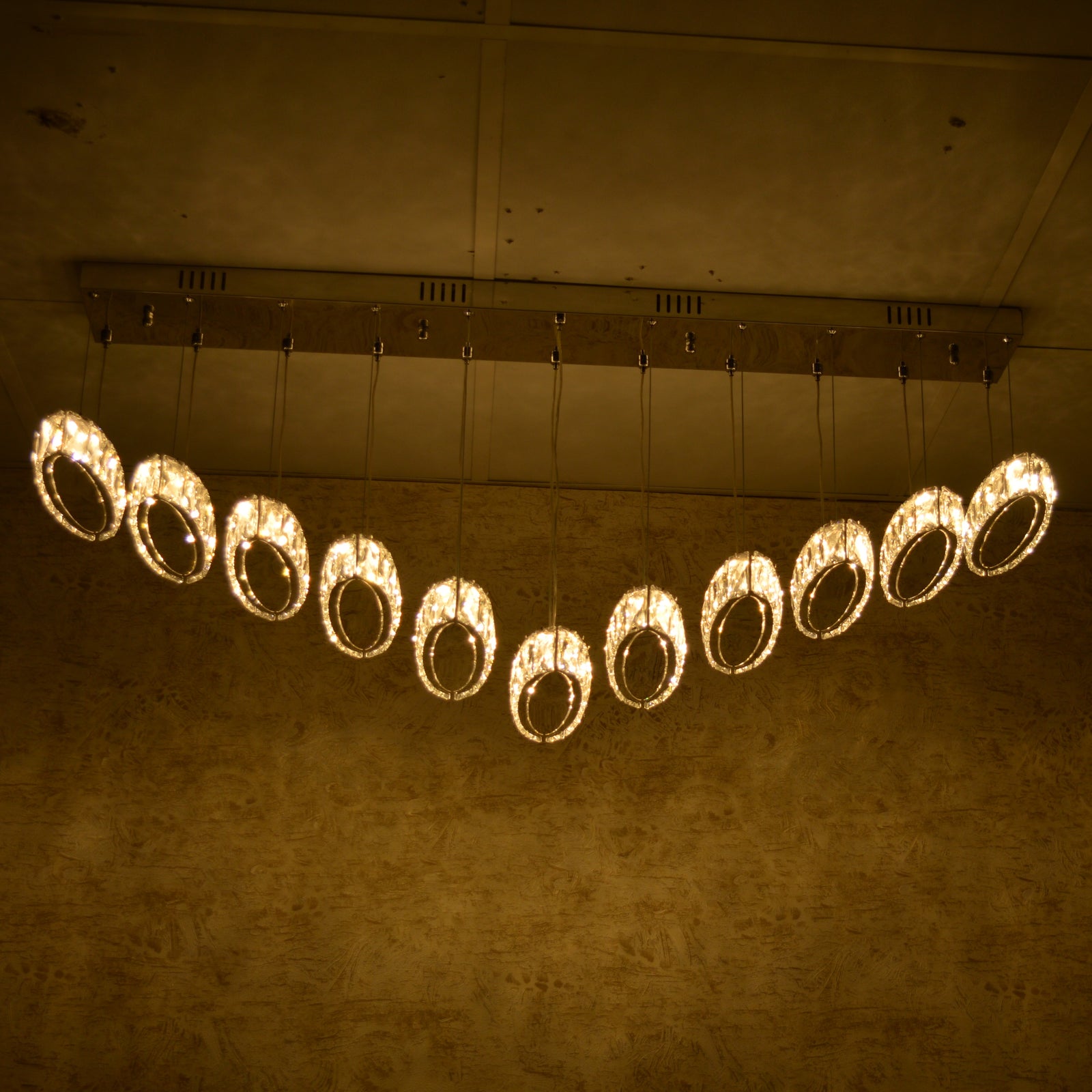 Rectangle 11 Crystal Pendant Ceiling Light-Colour Changing Dimmable with Remote Control-9046-11-Chrome