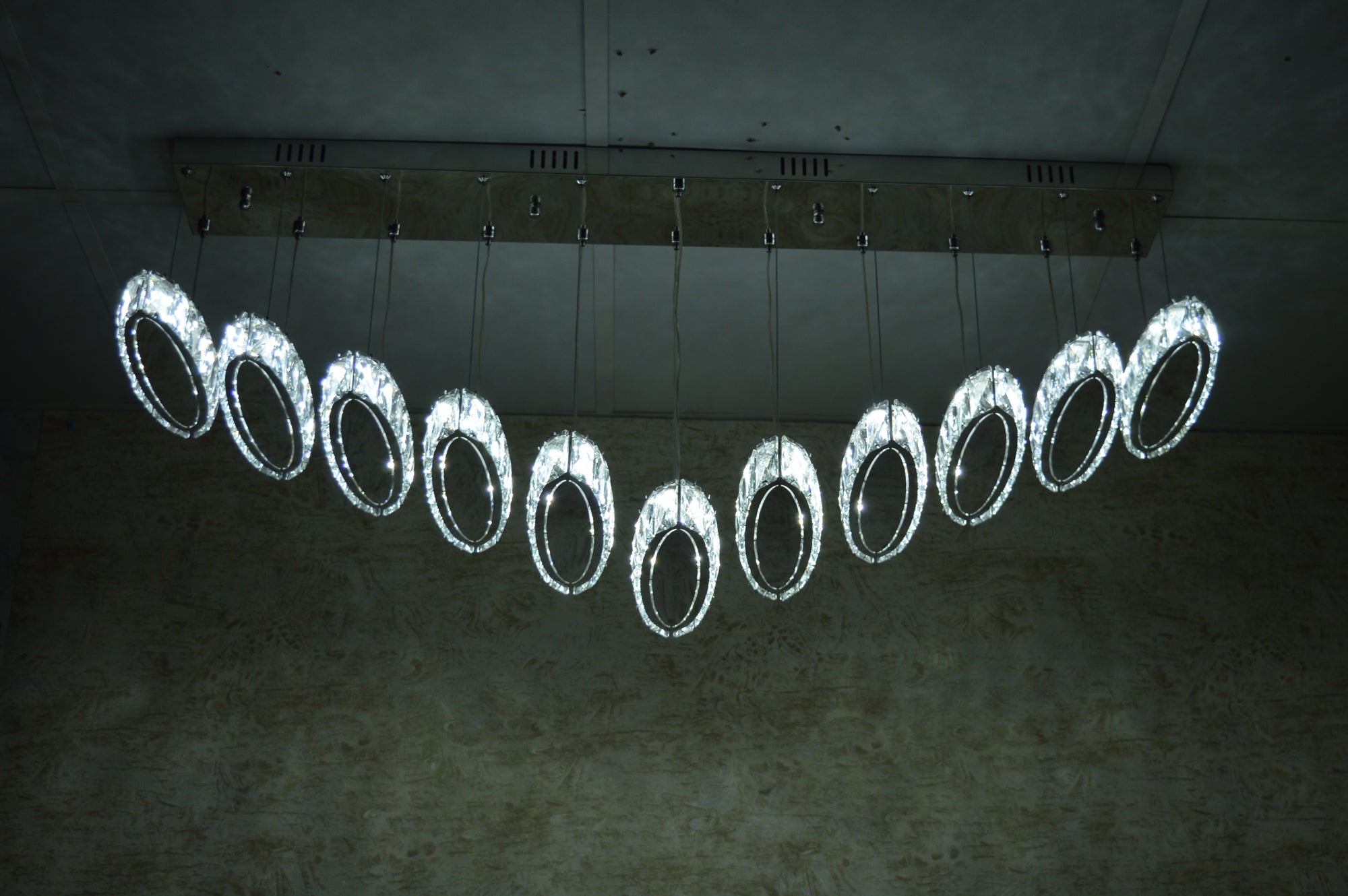 Rectangle 11 Crystal Pendant Ceiling Light-Colour Changing Dimmable with Remote Control-9046-11-Chrome