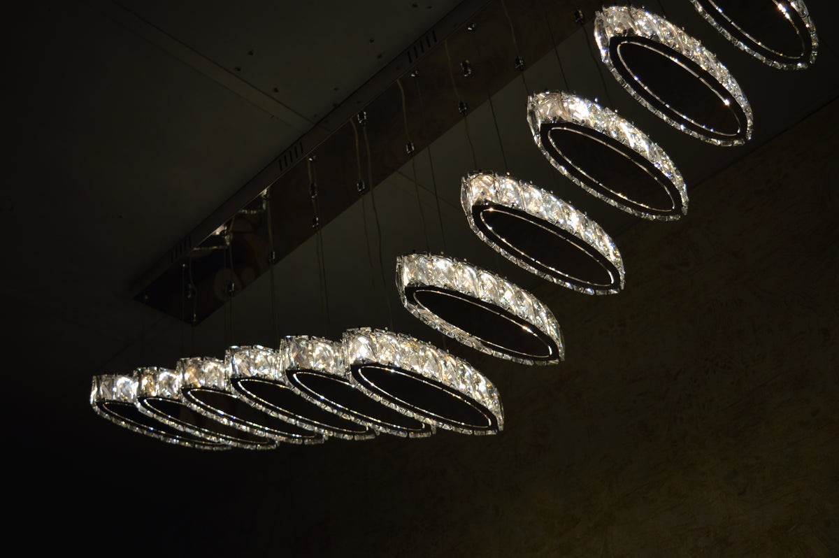 Rectangle 11 Crystal Pendant Ceiling Light-Colour Changing Dimmable with Remote Control-9046-11-Chrome