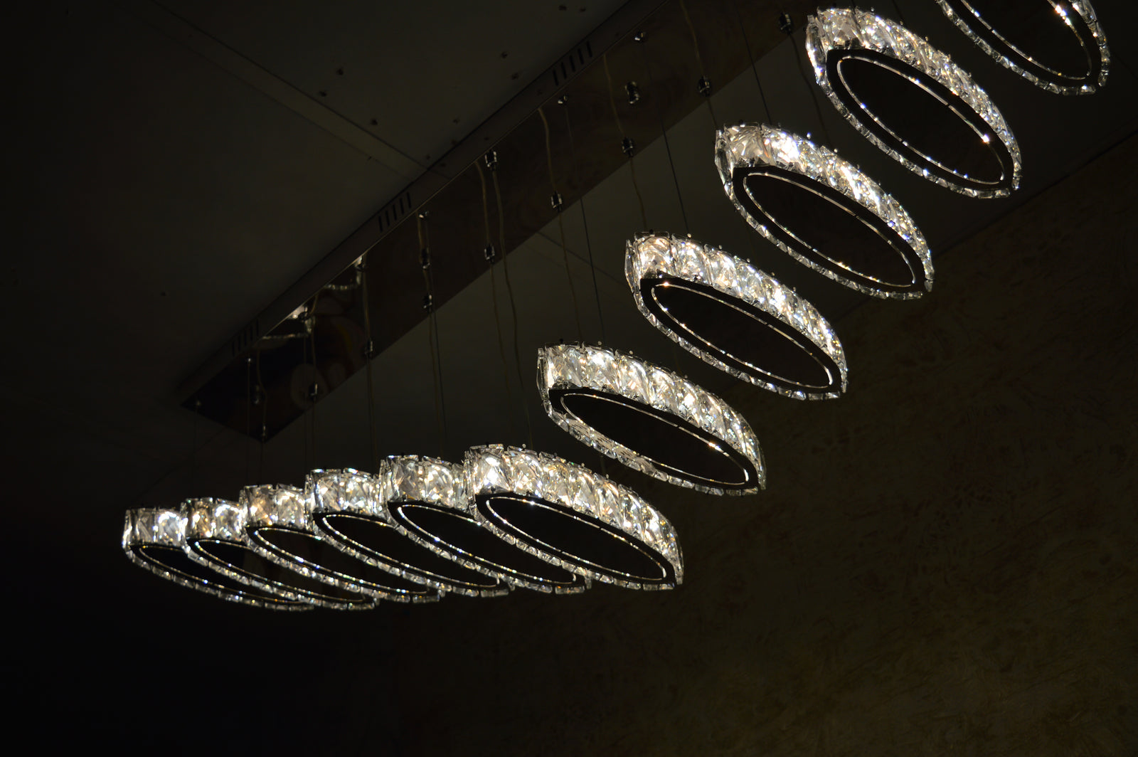 Rectangle 11 Crystal Pendant Ceiling Light-Colour Changing Dimmable with Remote Control-9046-11-Chrome