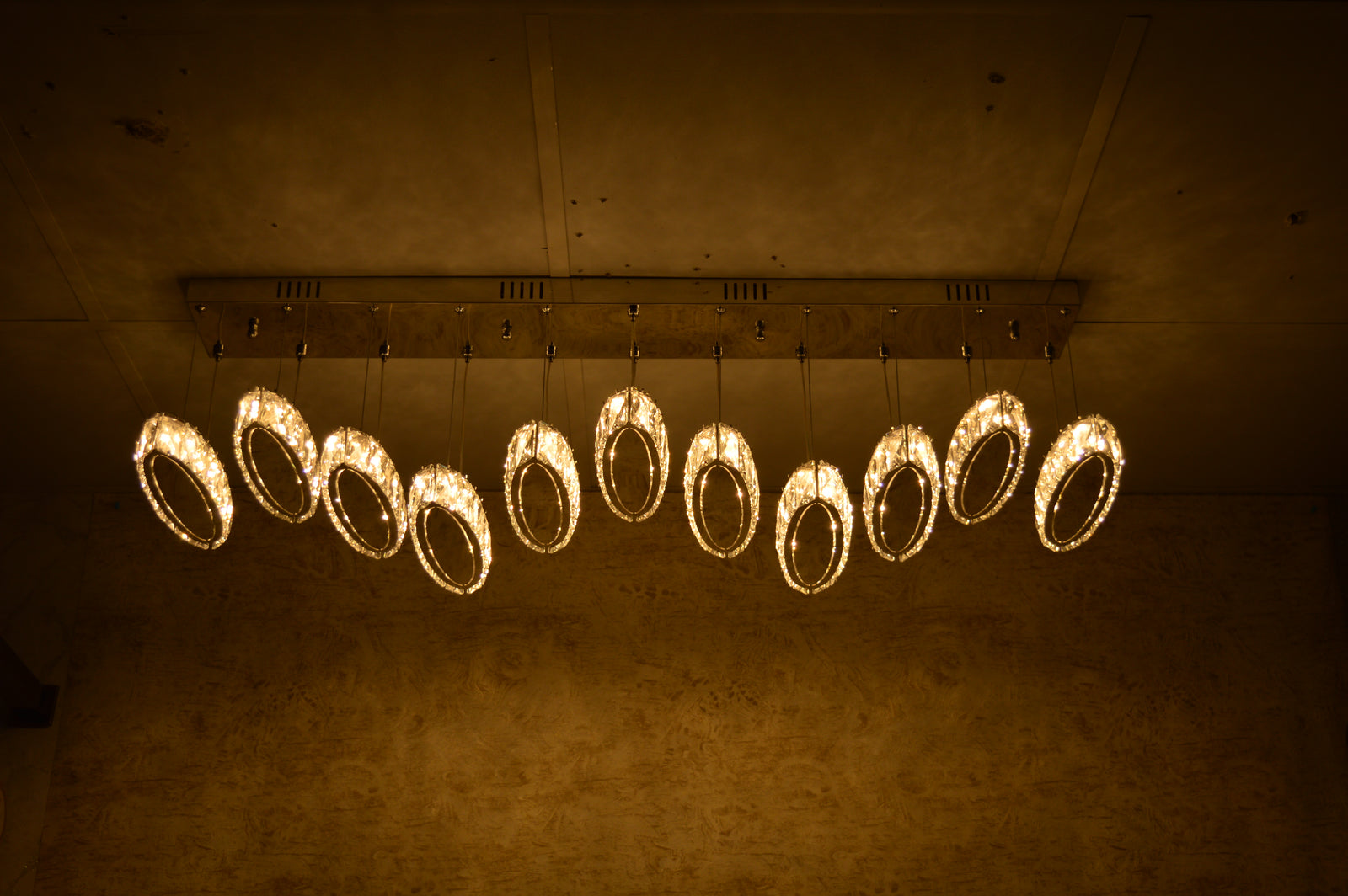 Rectangle 11 Crystal Pendant Ceiling Light-Colour Changing Dimmable with Remote Control-9046-11-Chrome