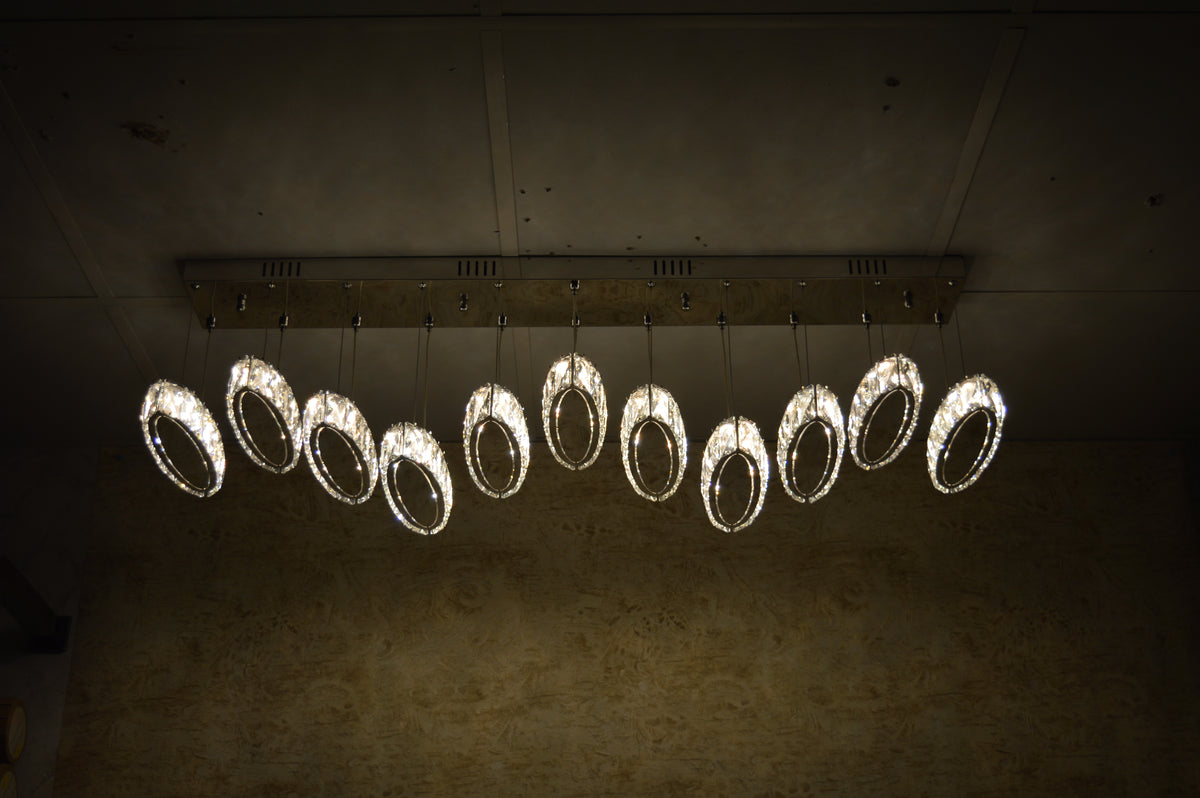 Rectangle 11 Crystal Pendant Ceiling Light-Colour Changing Dimmable with Remote Control-9046-11-Chrome