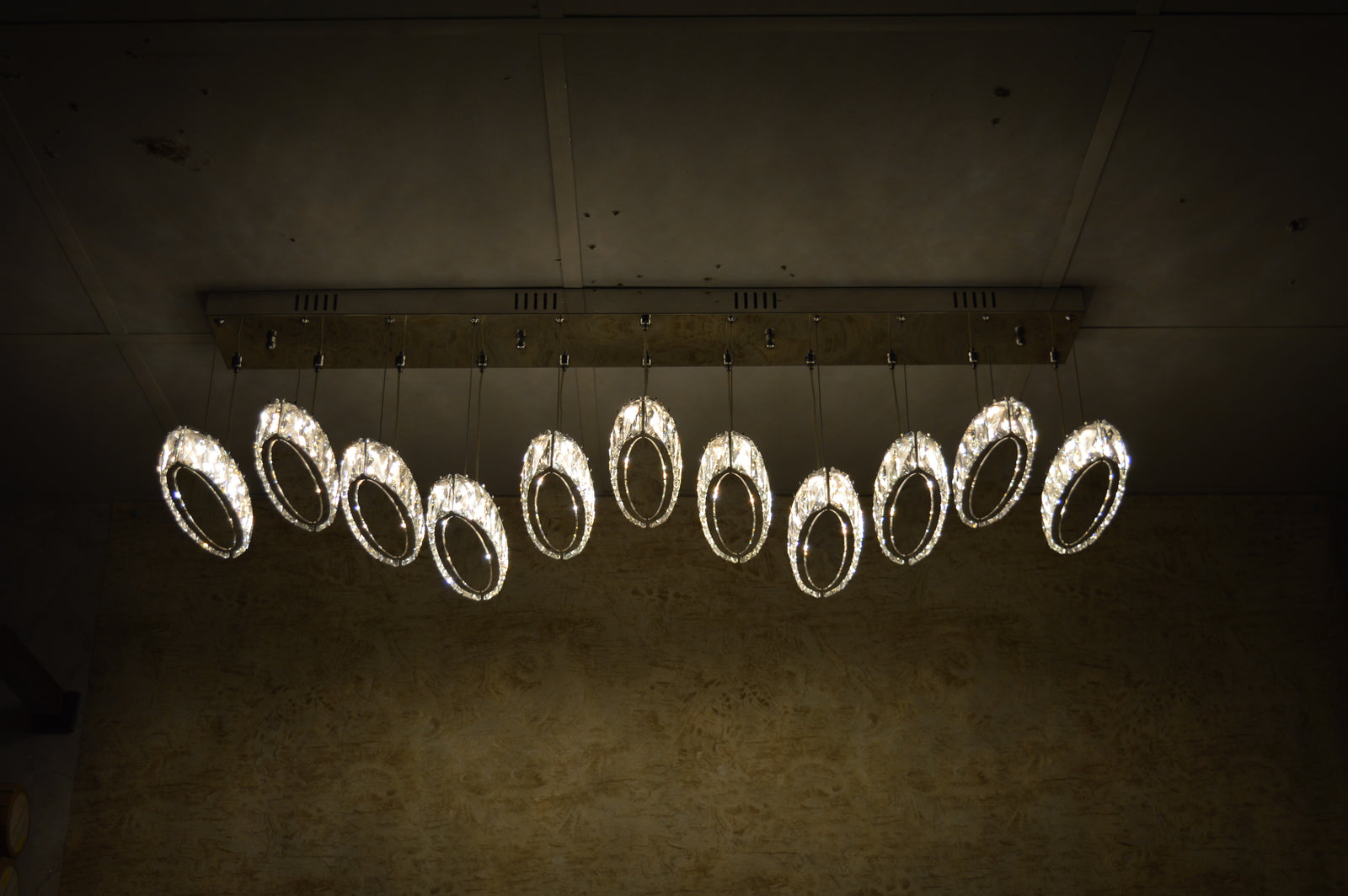 Rectangle 11 Crystal Pendant Ceiling Light-Colour Changing Dimmable with Remote Control-9046-11-Chrome