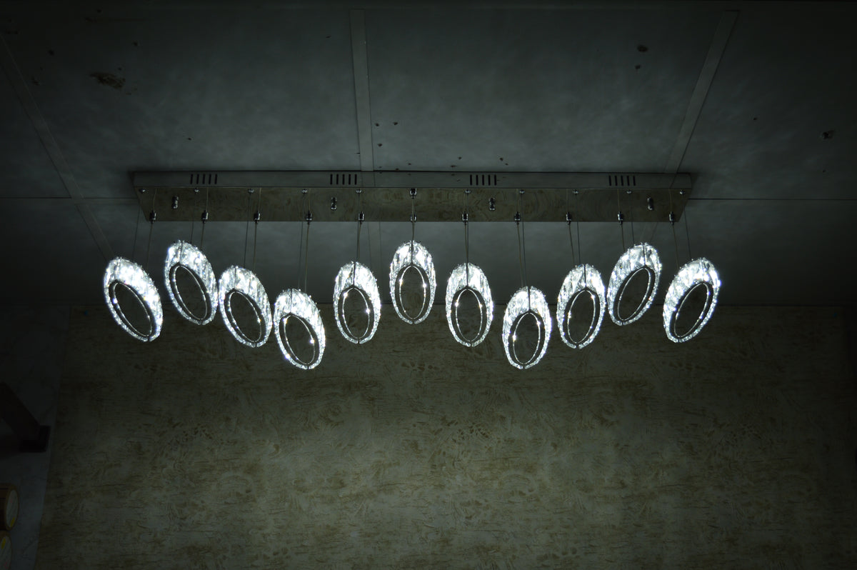 Rectangle 11 Crystal Pendant Ceiling Light-Colour Changing Dimmable with Remote Control-9046-11-Chrome