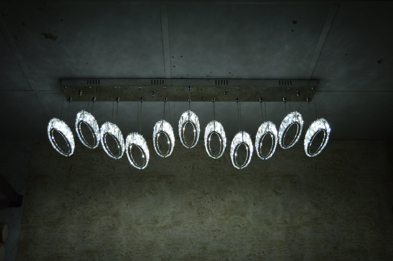 Rectangle 11 Crystal Pendant Ceiling Light-Colour Changing Dimmable with Remote Control-9046-11-Chrome