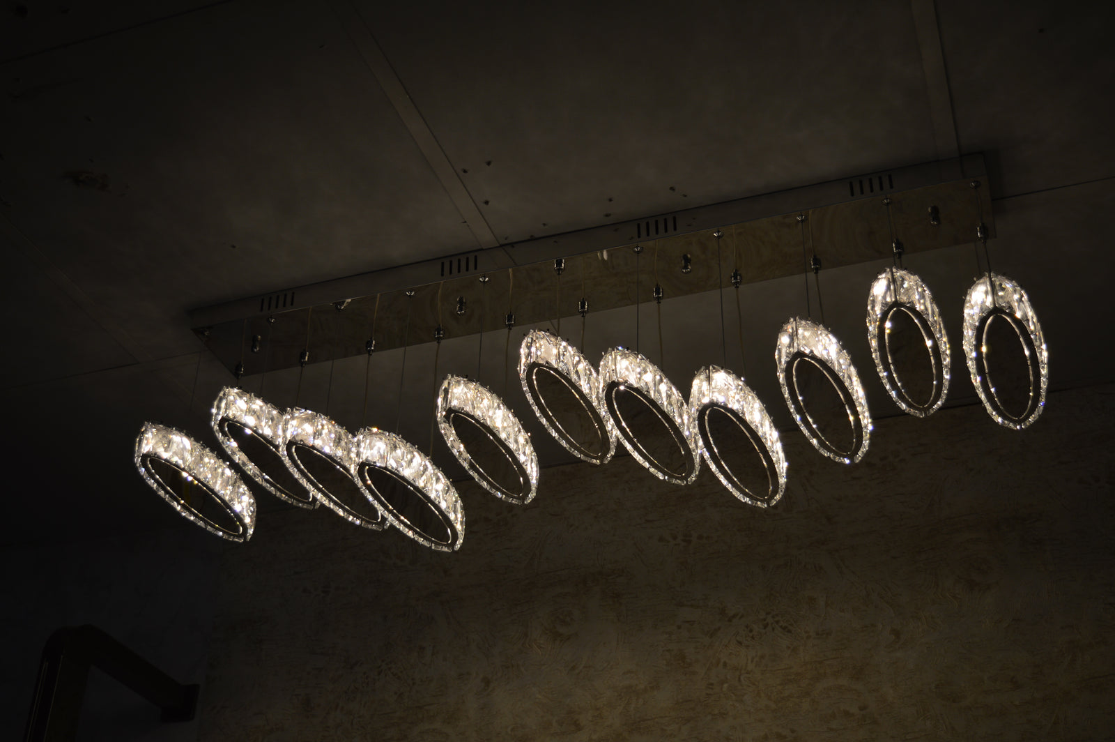 Rectangle 11 Crystal Pendant Ceiling Light-Colour Changing Dimmable with Remote Control-9046-11-Chrome