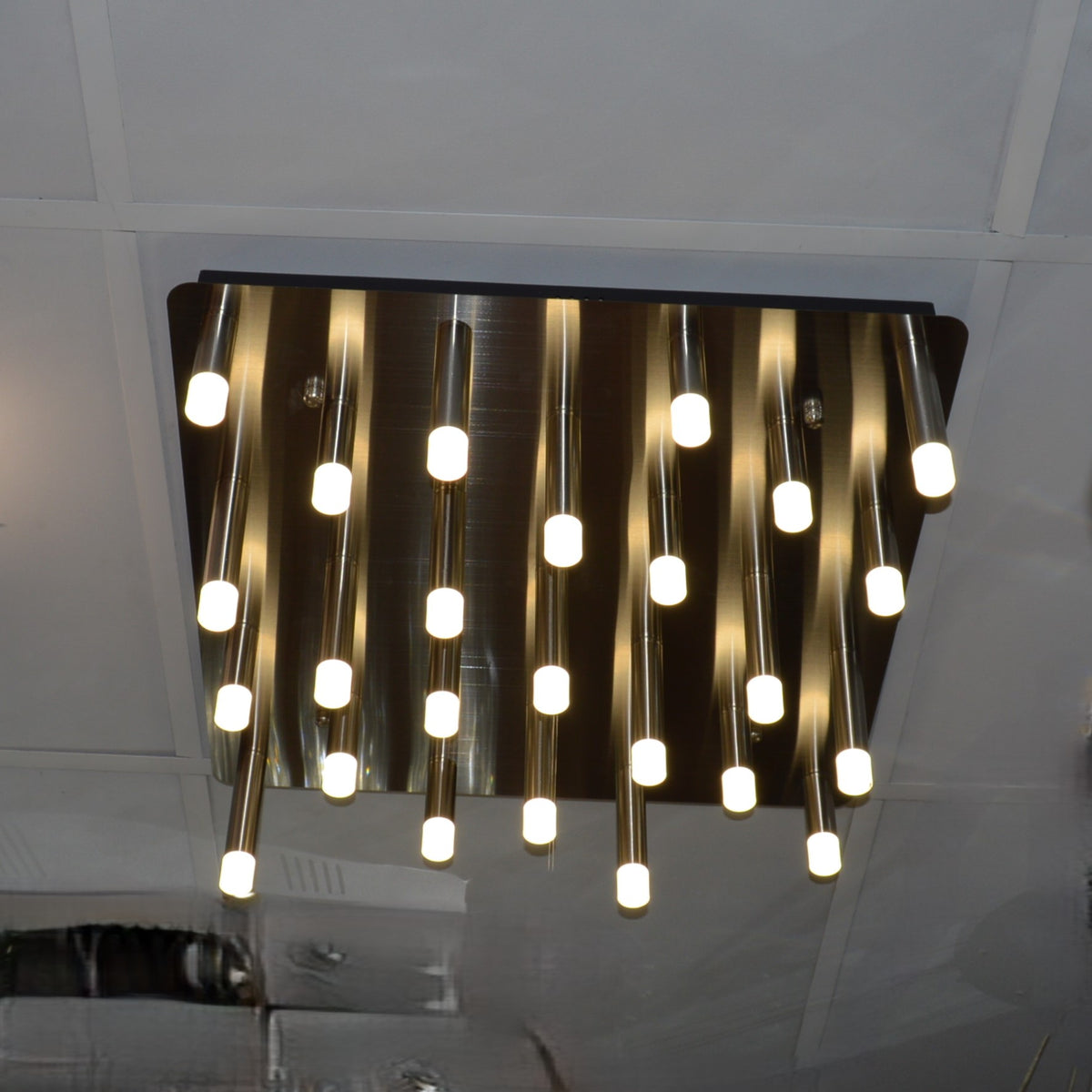 Metallic Bars Modern Square Flushmount Ceiling Light-Warm LED-6190