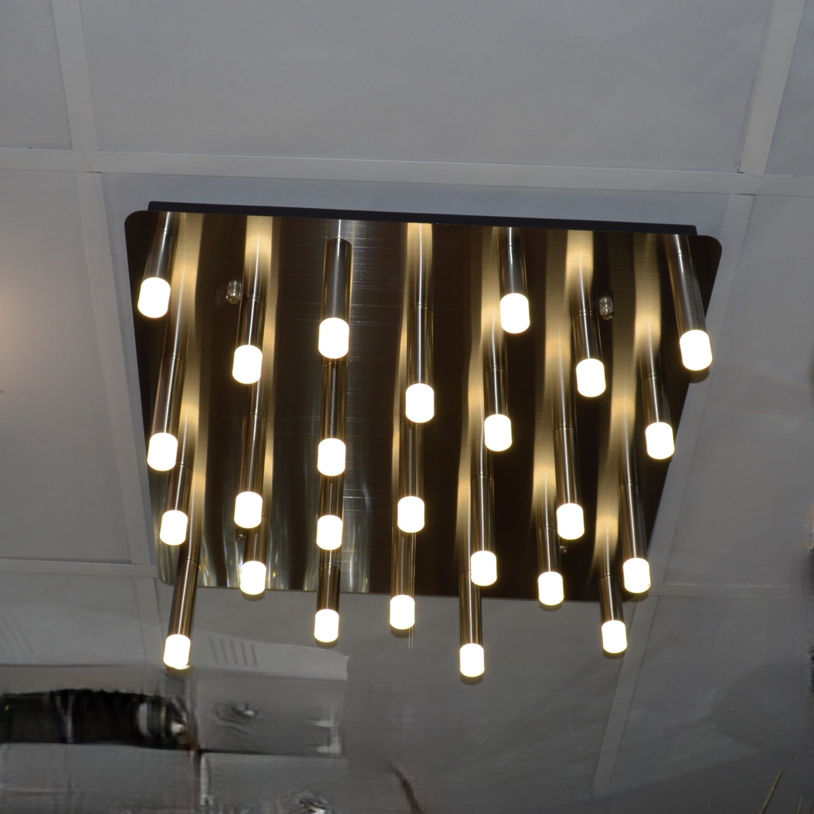 Metallic Bars Modern Square Flushmount Ceiling Light-Warm LED-6190