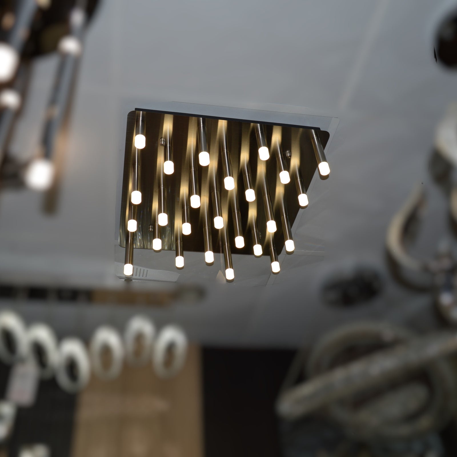 Metallic Bars Modern Square Flushmount Ceiling Light-Warm LED-6190