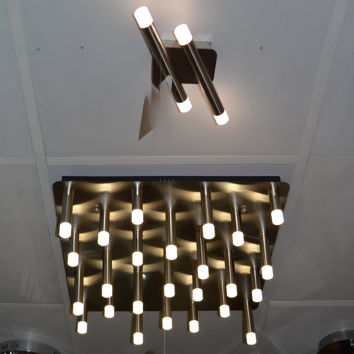 Metallic Bars Modern Square Flushmount Ceiling Light-Warm LED-6190