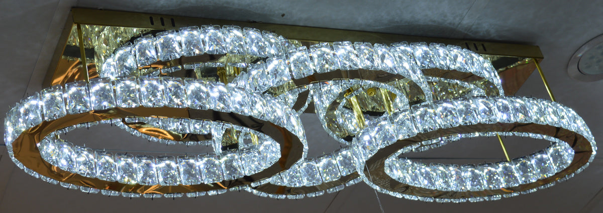 Luxury Gold Crystal LED Ceiling Chandelier with Triple Oval Rings