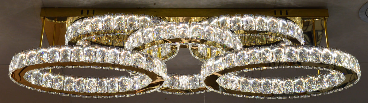 Luxury Gold Crystal LED Ceiling Chandelier with Triple Oval Rings