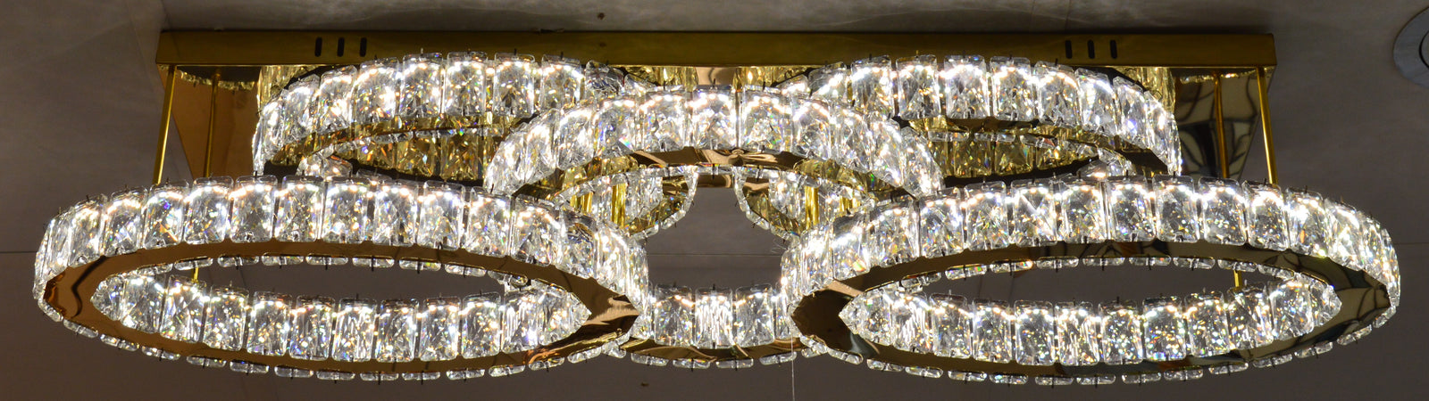Luxury Gold Crystal LED Ceiling Chandelier with Triple Oval Rings