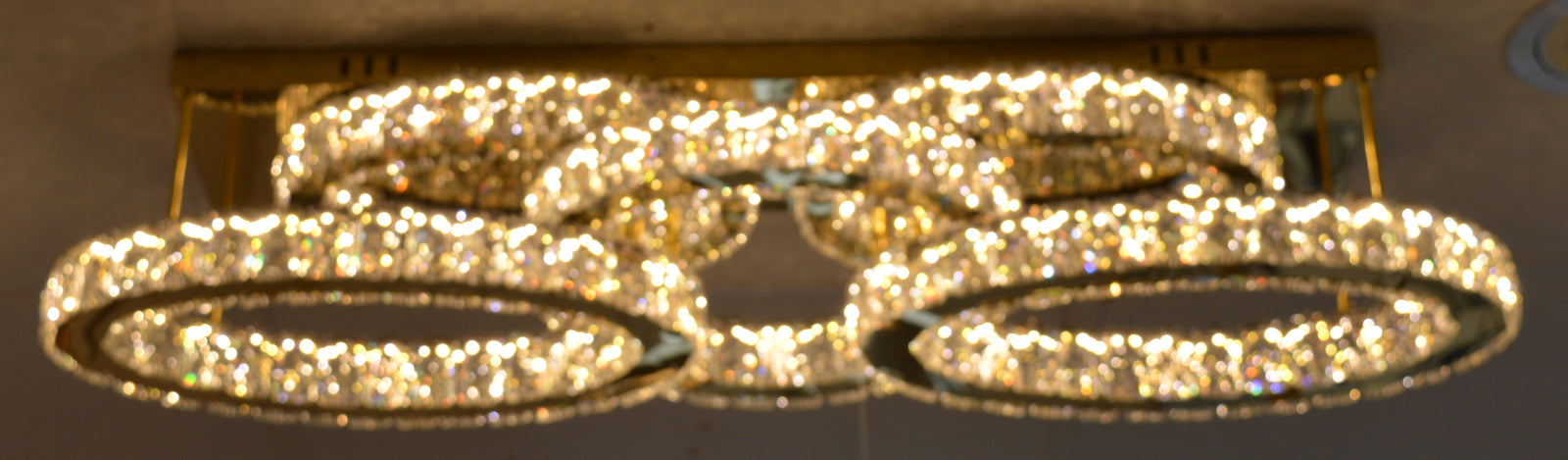 Luxury Gold Crystal LED Ceiling Chandelier with Triple Oval Rings