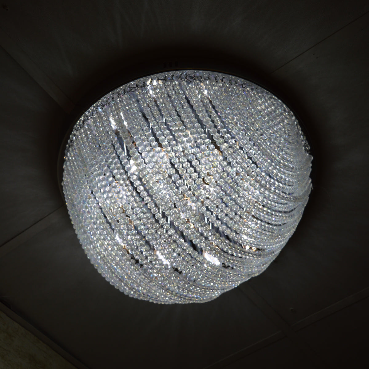 Oval Shape Beaded Crystal Drop Chrome Flush Mount Ceiling Light-6851CH