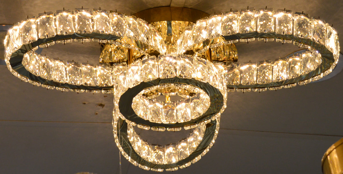 Luxury Gold Crystal LED Ceiling Chandelier with Triple Oval Rings