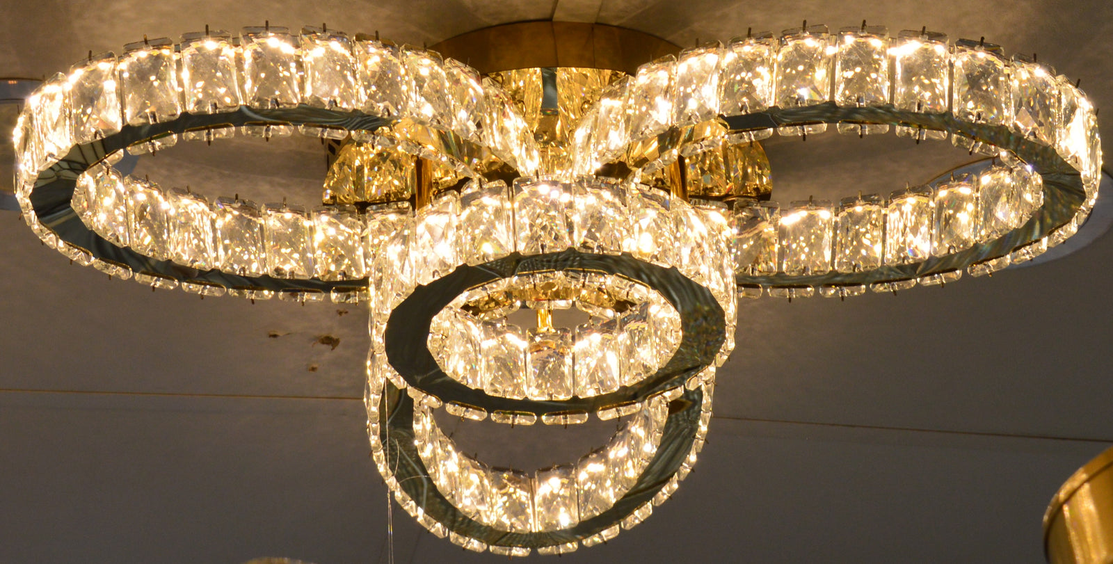 Luxury Gold Crystal LED Ceiling Chandelier with Triple Oval Rings