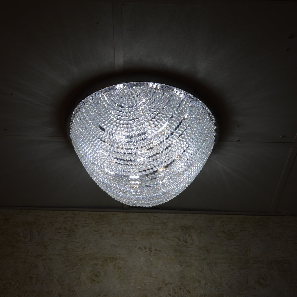 Oval Shape Beaded Crystal Drop Chrome Flush Mount Ceiling Light-6851CH