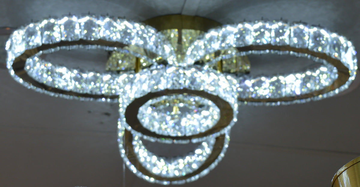 Luxury Gold Crystal LED Ceiling Chandelier with Triple Oval Rings