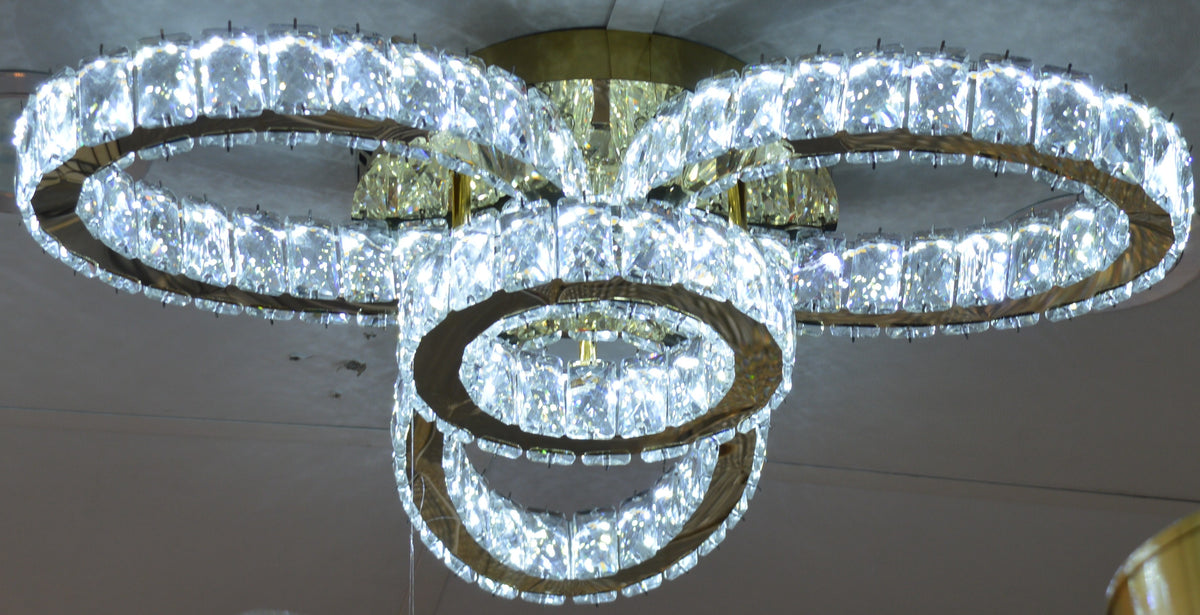 Luxury Gold Crystal LED Ceiling Chandelier with Triple Oval Rings