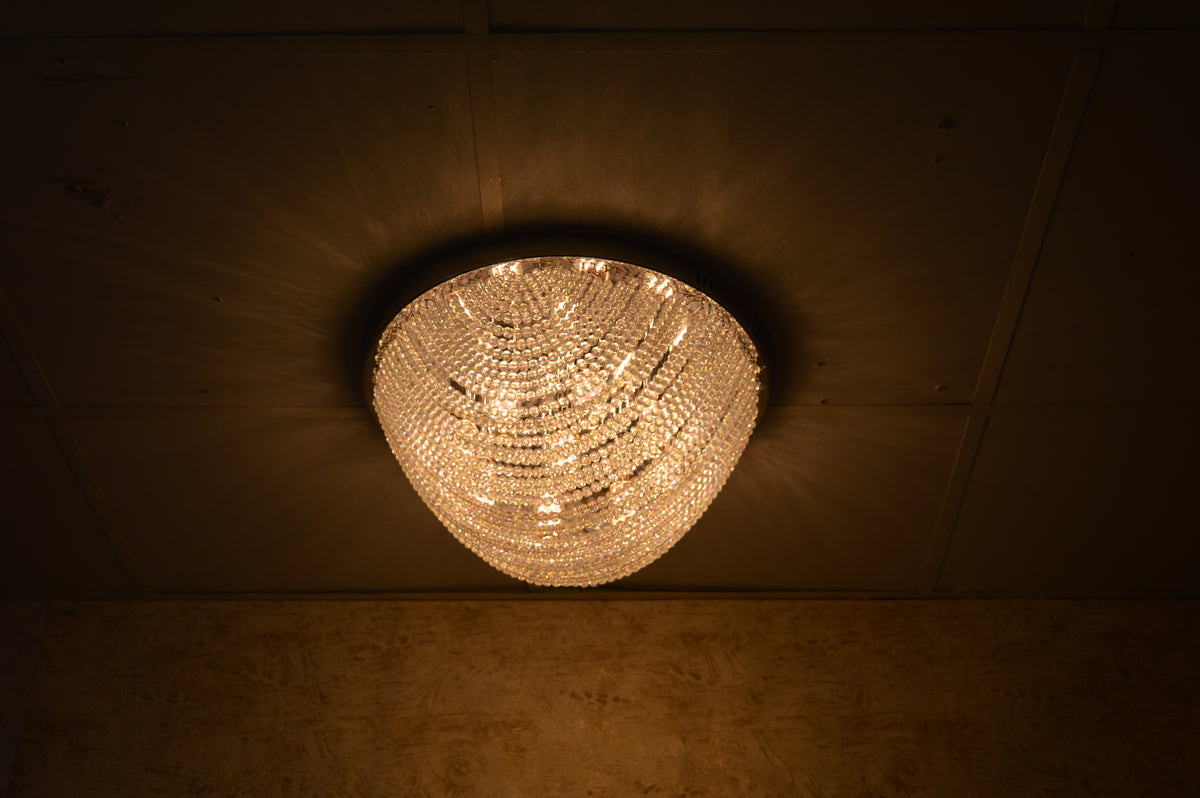 Oval Shape Beaded Crystal Drop Chrome Flush Mount Ceiling Light-6851CH