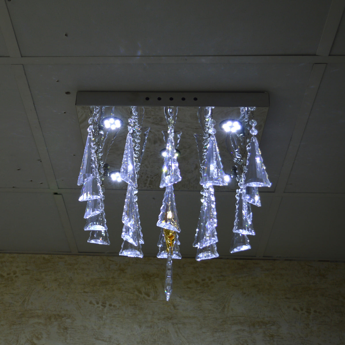 Luxury Crystal LED Flush Mount Ceiling Light – Modern Square Raindrop Chandelier