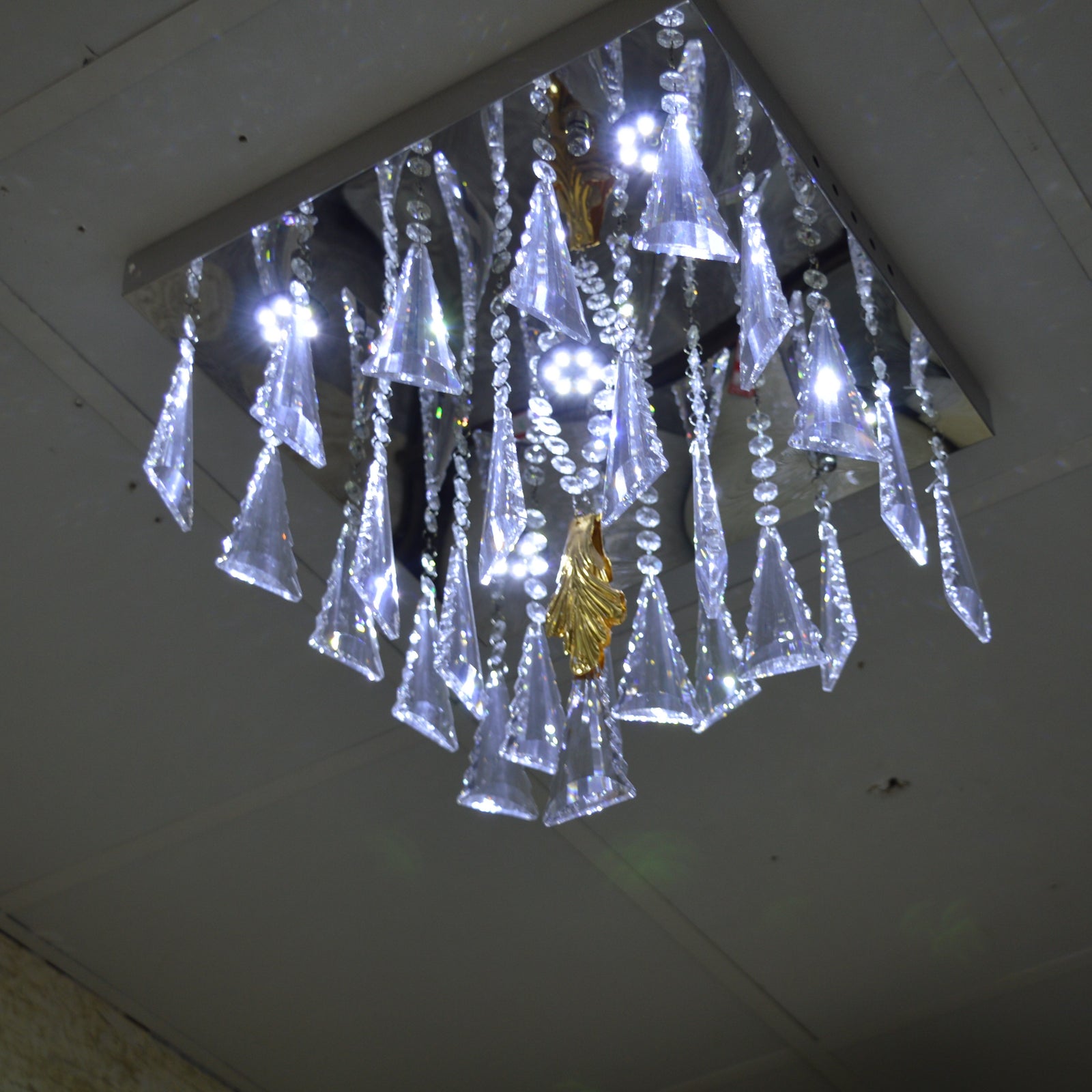 Luxury Crystal LED Flush Mount Ceiling Light – Modern Square Raindrop Chandelier