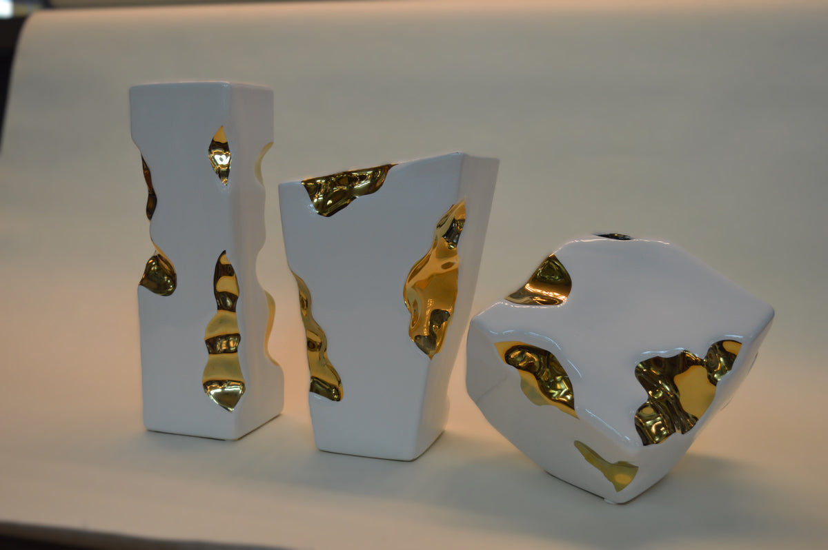 Home Décor White Cheese Flower Vase Ornaments in three different sizes -Gold